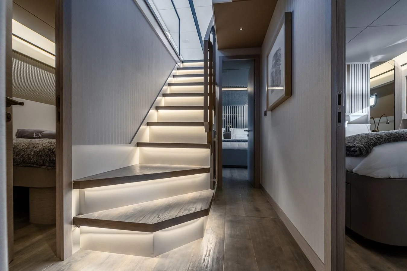 a staircase in a room aboard EXIT STRATEGY Yacht for Sale