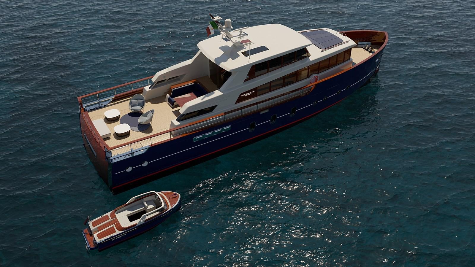 a boat with a motor attached to it aboard GENTLEMAN 24M Yacht for Sale