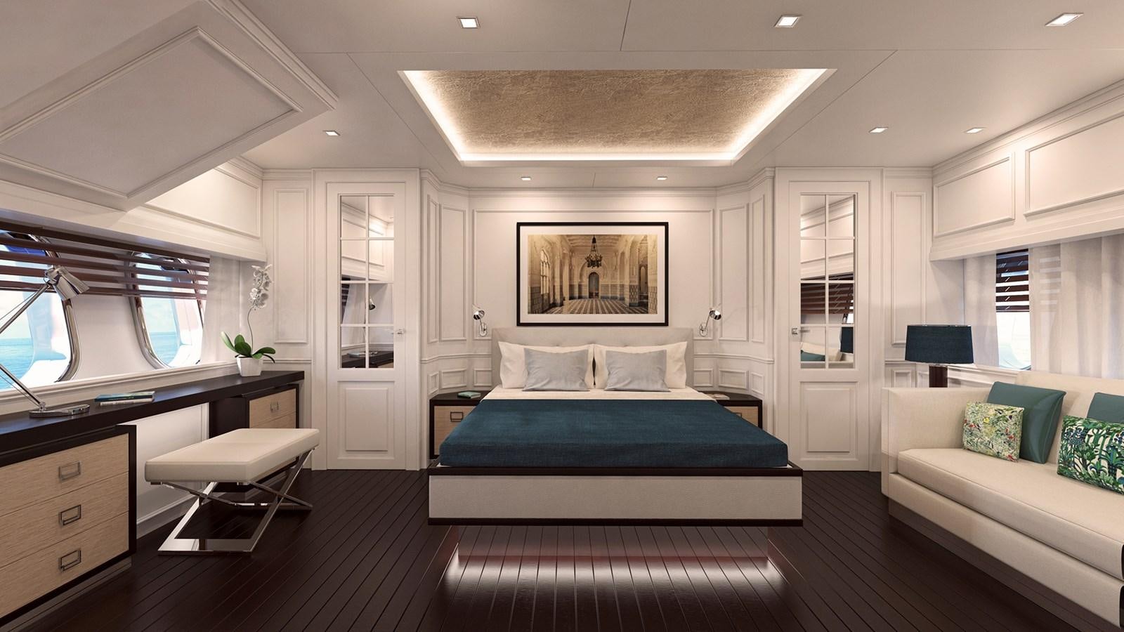 a large bedroom with a bed aboard GENTLEMAN 24M Yacht for Sale