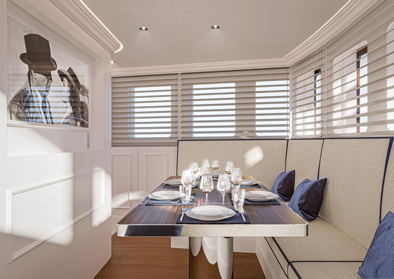 a dining table in a room aboard GENTLEMAN 24M Yacht for Sale