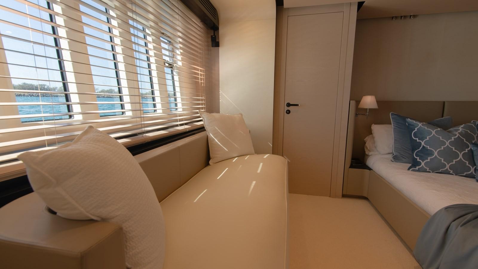 a room with two beds aboard SOLACE Yacht for Sale