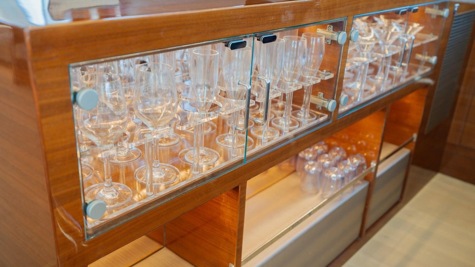 a group of wine glasses aboard OHANA Yacht for Sale