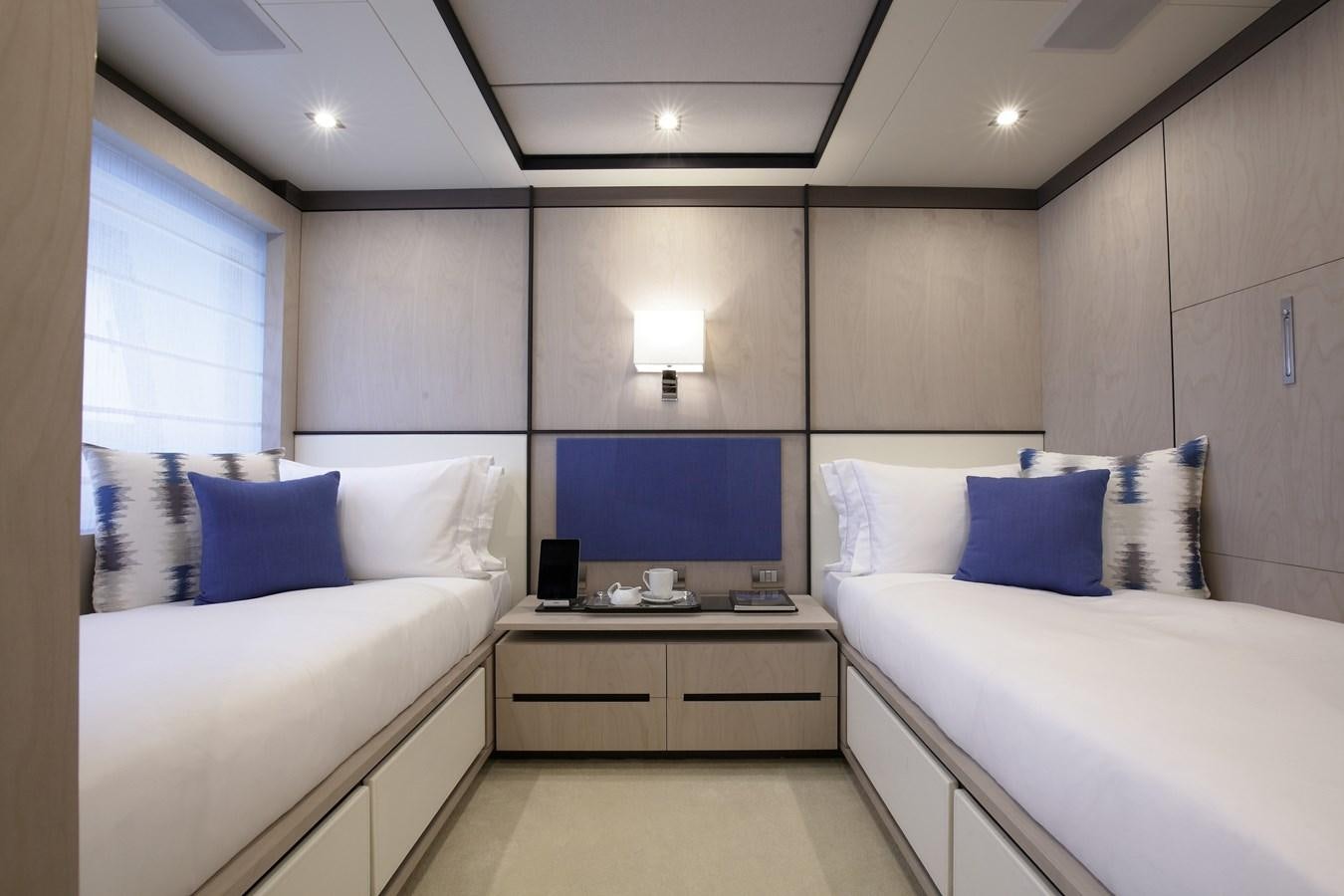 a room with two beds aboard WILLOW Yacht for Sale