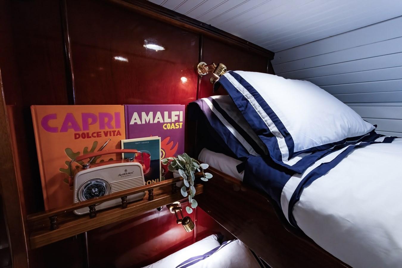 a bed with a camera on it aboard HERMITAGE Yacht for Sale