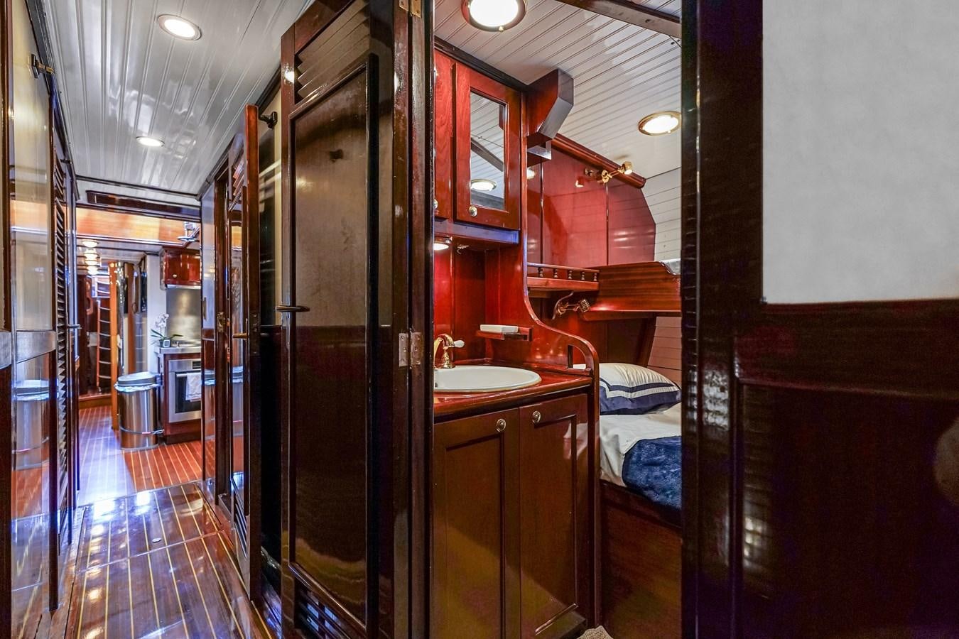 a bathroom with a sink and a mirror aboard HERMITAGE Yacht for Sale
