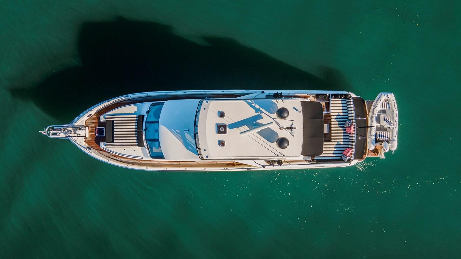 a close-up of a white and blue boat aboard CAVALLINO III Yacht for Sale