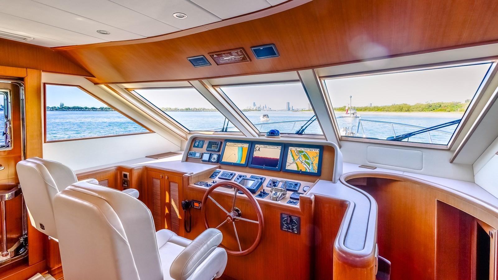 inside of a vehicle with a view of the water and the land below aboard CAVALLINO III Yacht for Sale