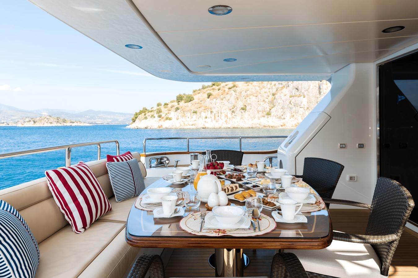 a table with food on it aboard REBECCA V Yacht for Sale