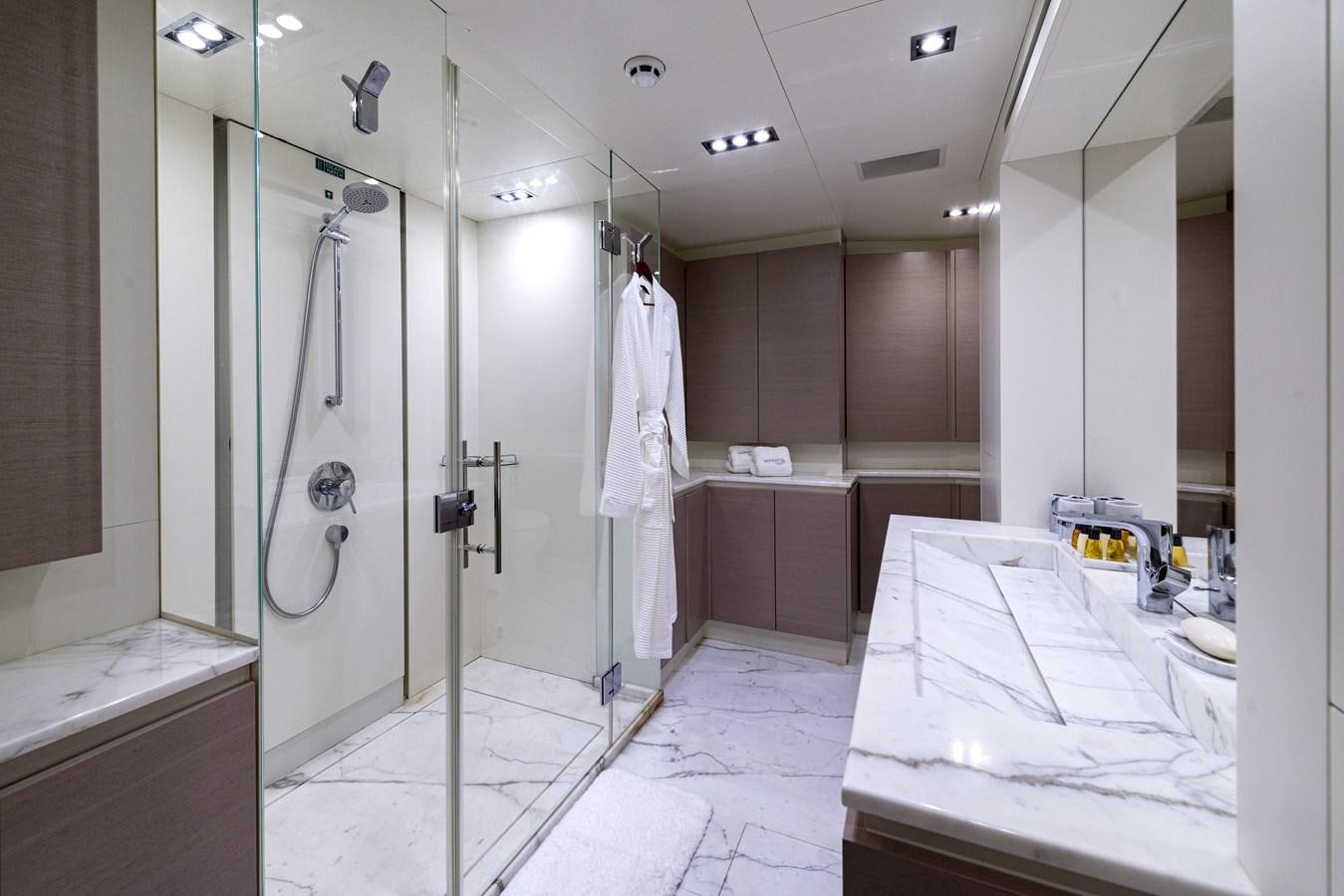 a bathroom with a shower unit and sink aboard MANATEA Yacht for Sale