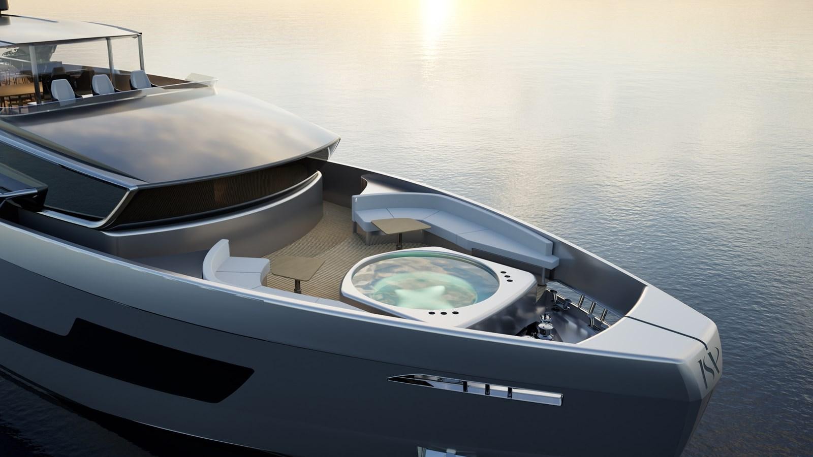 a white boat with a round object on it aboard ISA VIPER 120 Yacht for Sale