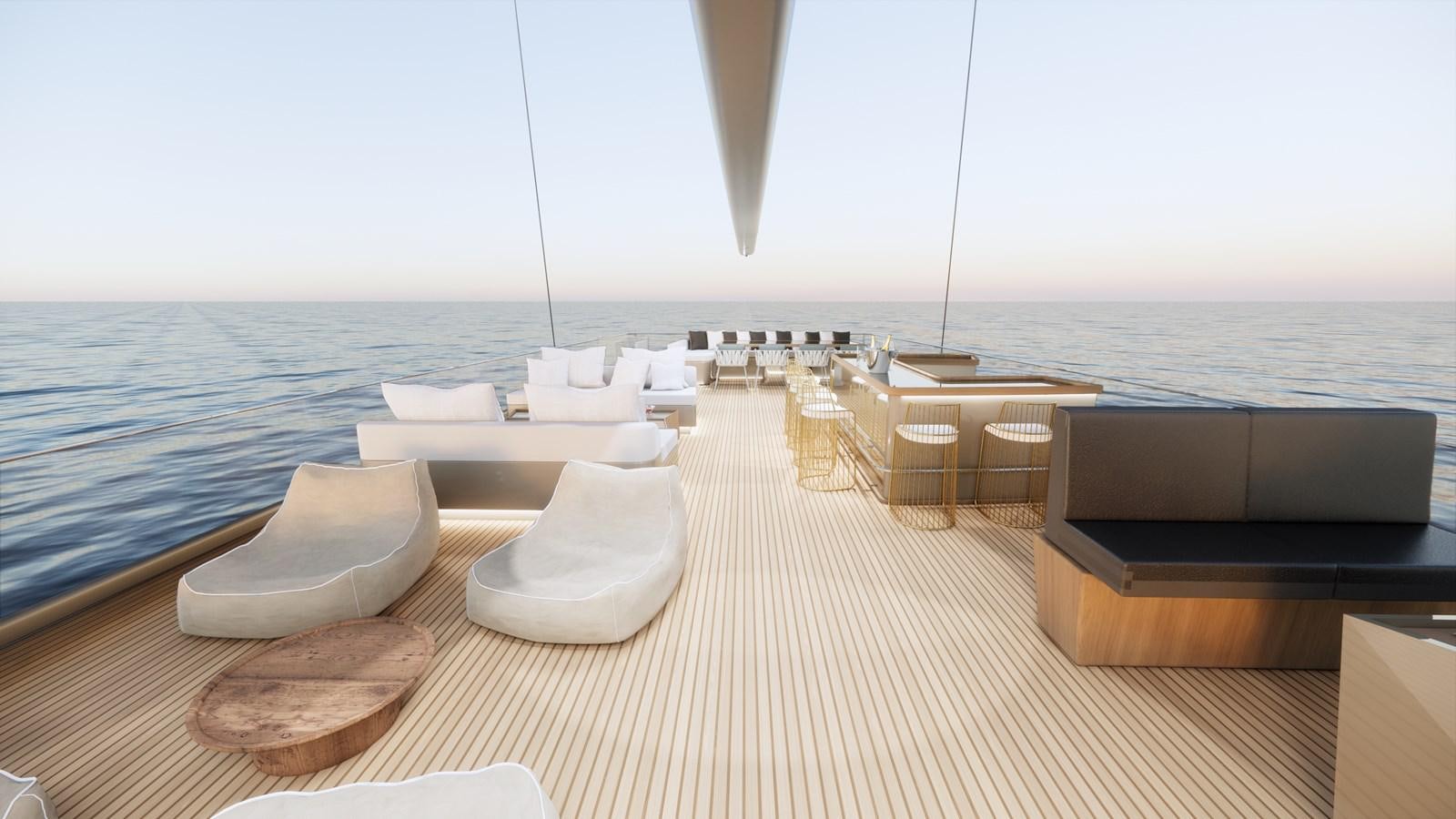 a deck with a view of the ocean and the ocean aboard BOA KINGDOM Yacht for Sale