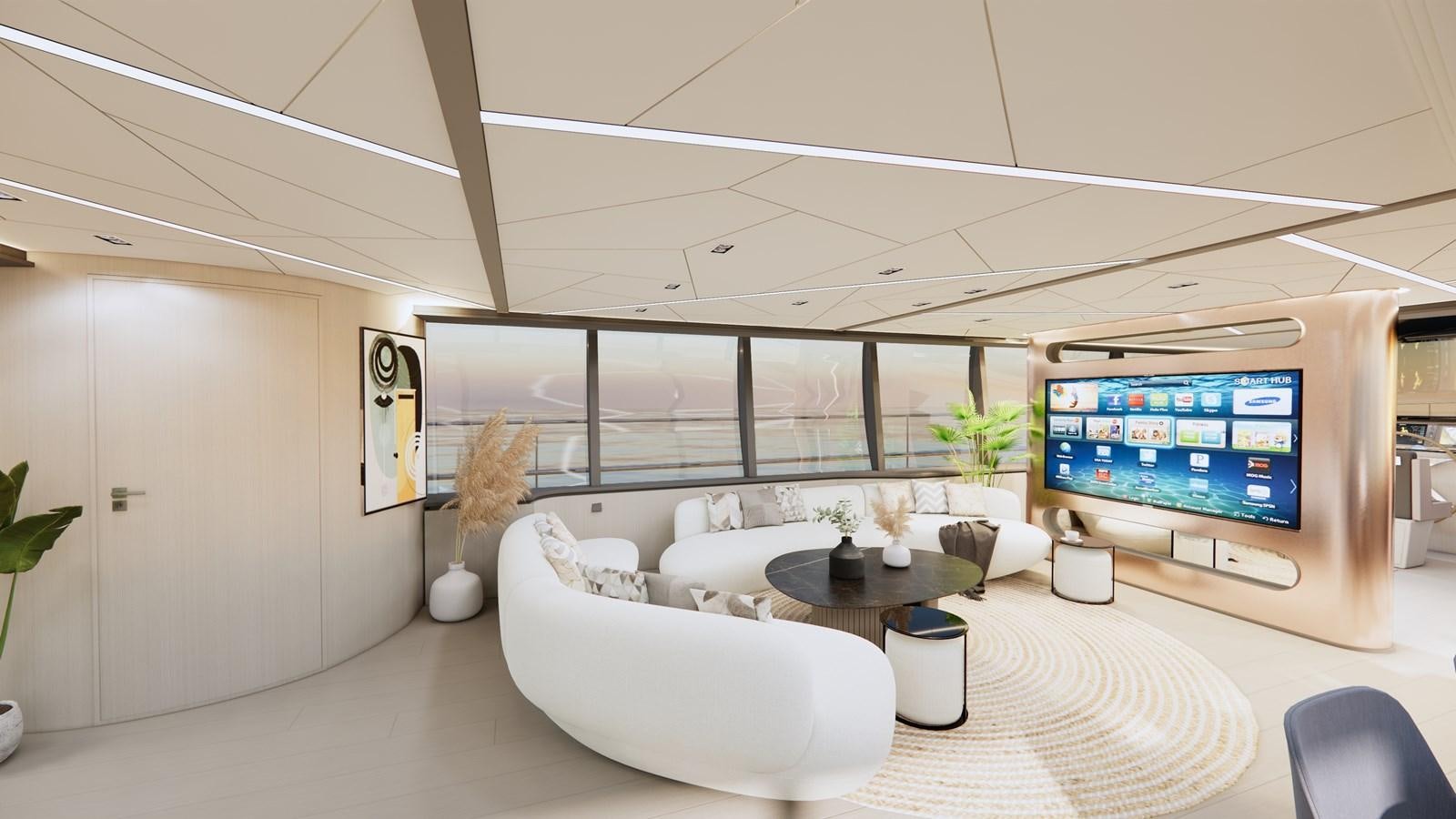 a room with a large screen aboard BOA KINGDOM Yacht for Sale