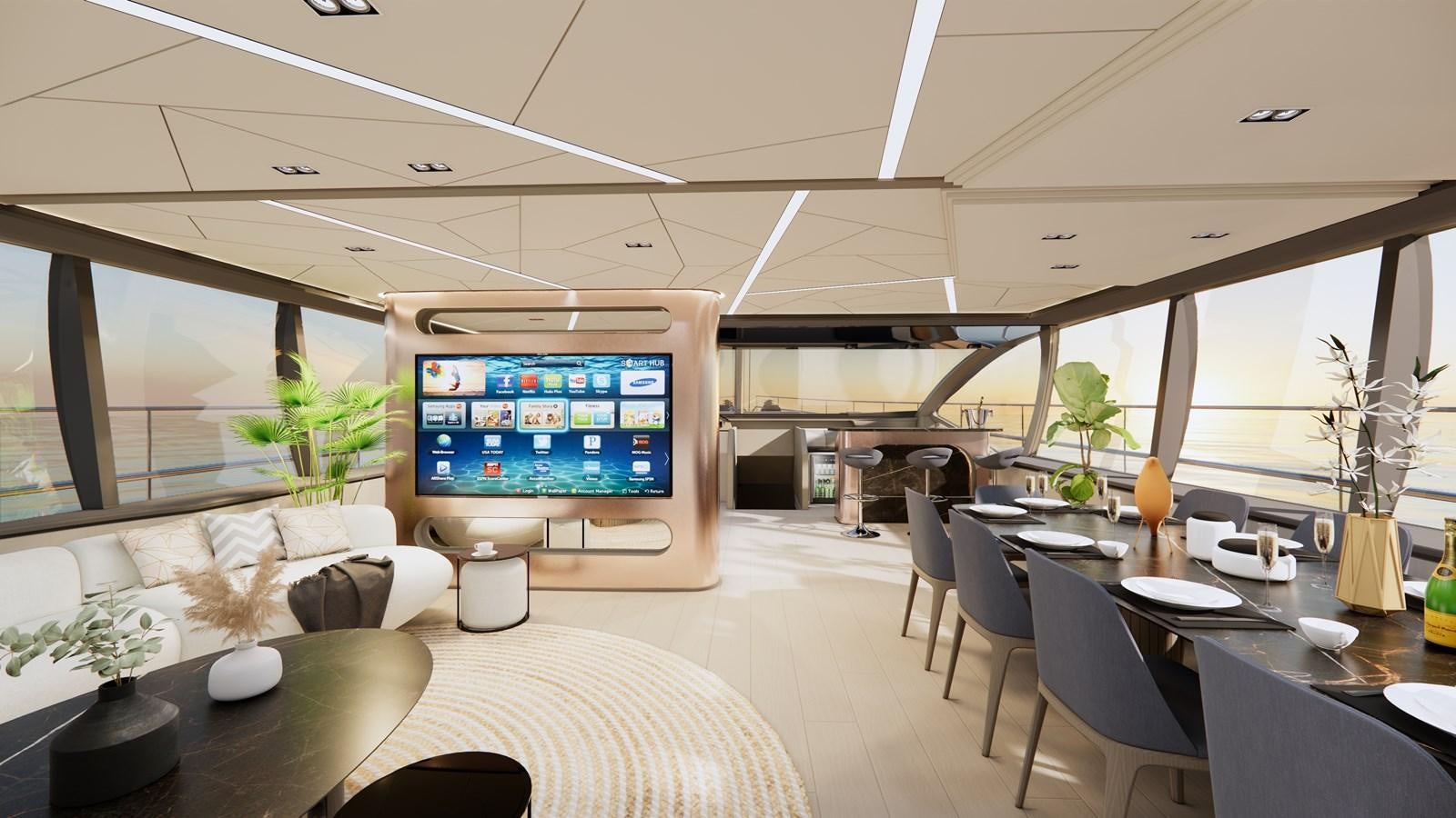 a room with a large screen aboard BOA KINGDOM Yacht for Sale