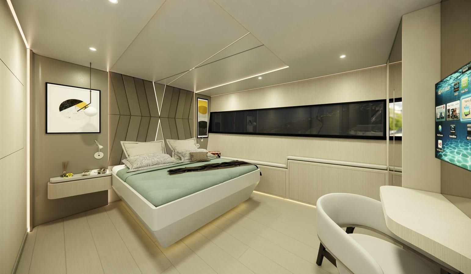 a room with a bed and a tv aboard BOA KINGDOM Yacht for Sale