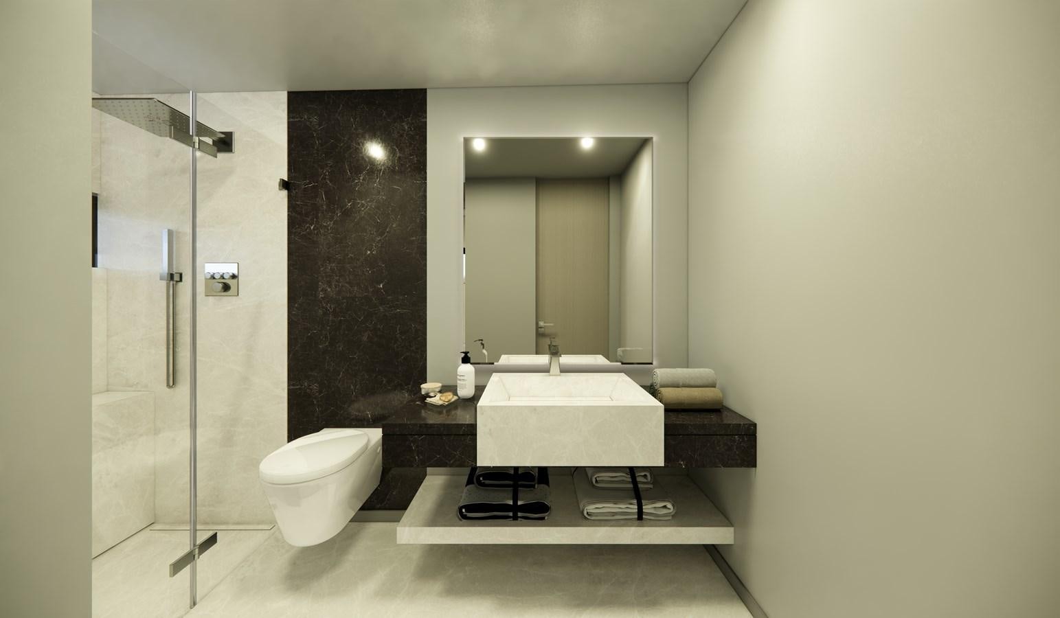 a bathroom with a sink toilet and a shower aboard BOA KINGDOM Yacht for Sale