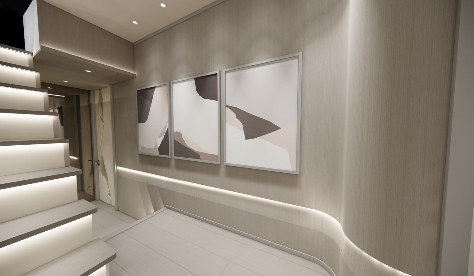 a room with a staircase and a couple of pictures on the wall aboard BOA KINGDOM Yacht for Sale