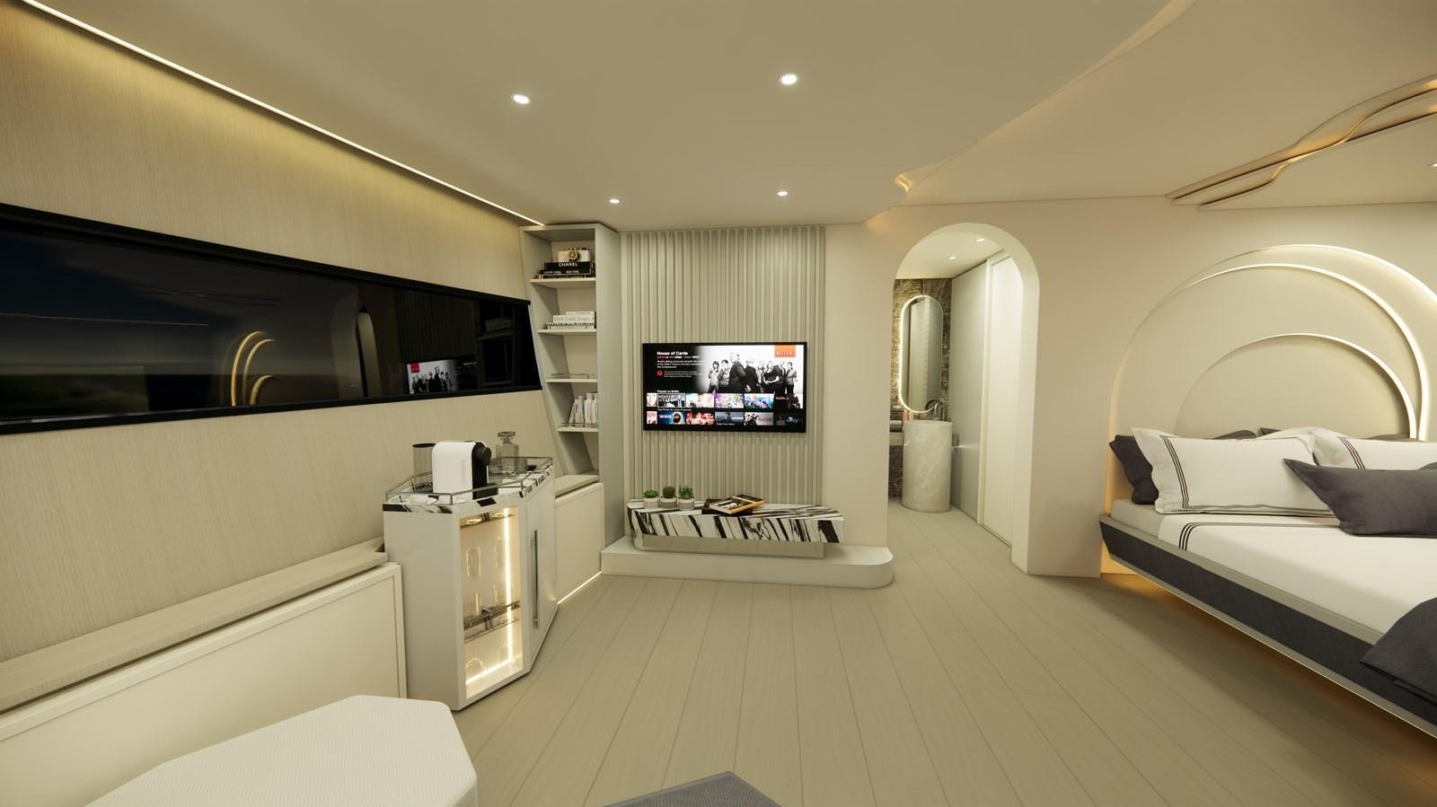 a room with a bed and a tv aboard BOA KINGDOM Yacht for Sale