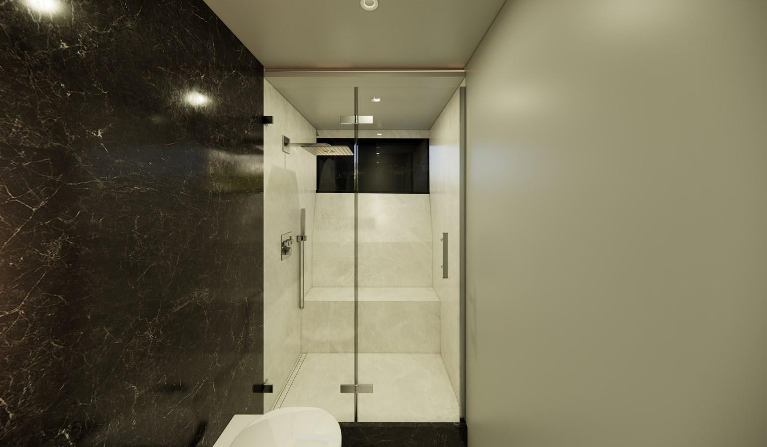 a bathroom with a shower unit aboard BOA KINGDOM Yacht for Sale