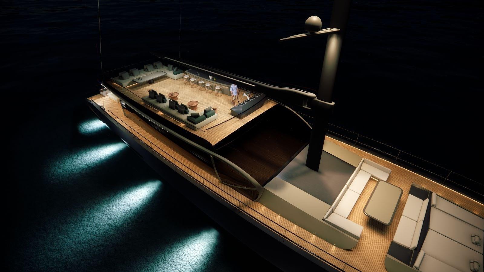 a black desk with a lamp and a black wall aboard BOA KINGDOM Yacht for Sale