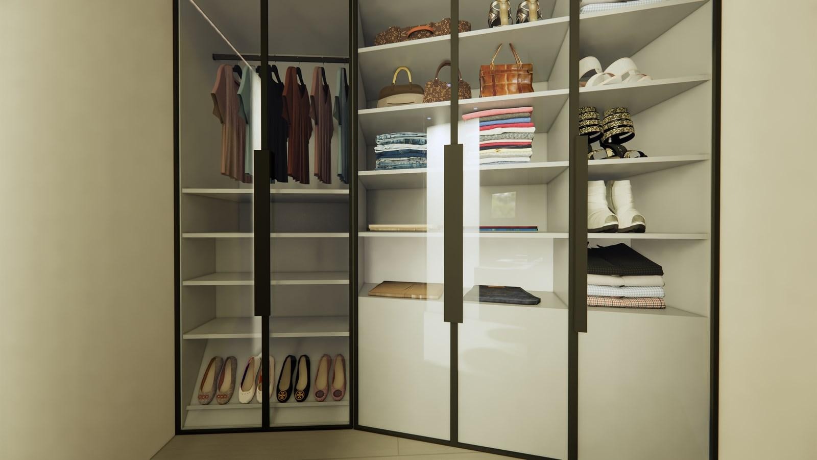 a closet with shelves and clothes aboard BOA KINGDOM Yacht for Sale
