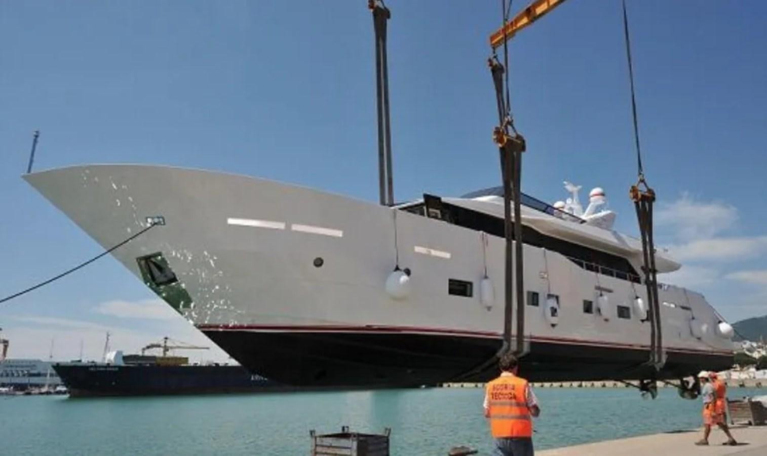 a large ship in the water aboard AURORA Yacht for Sale