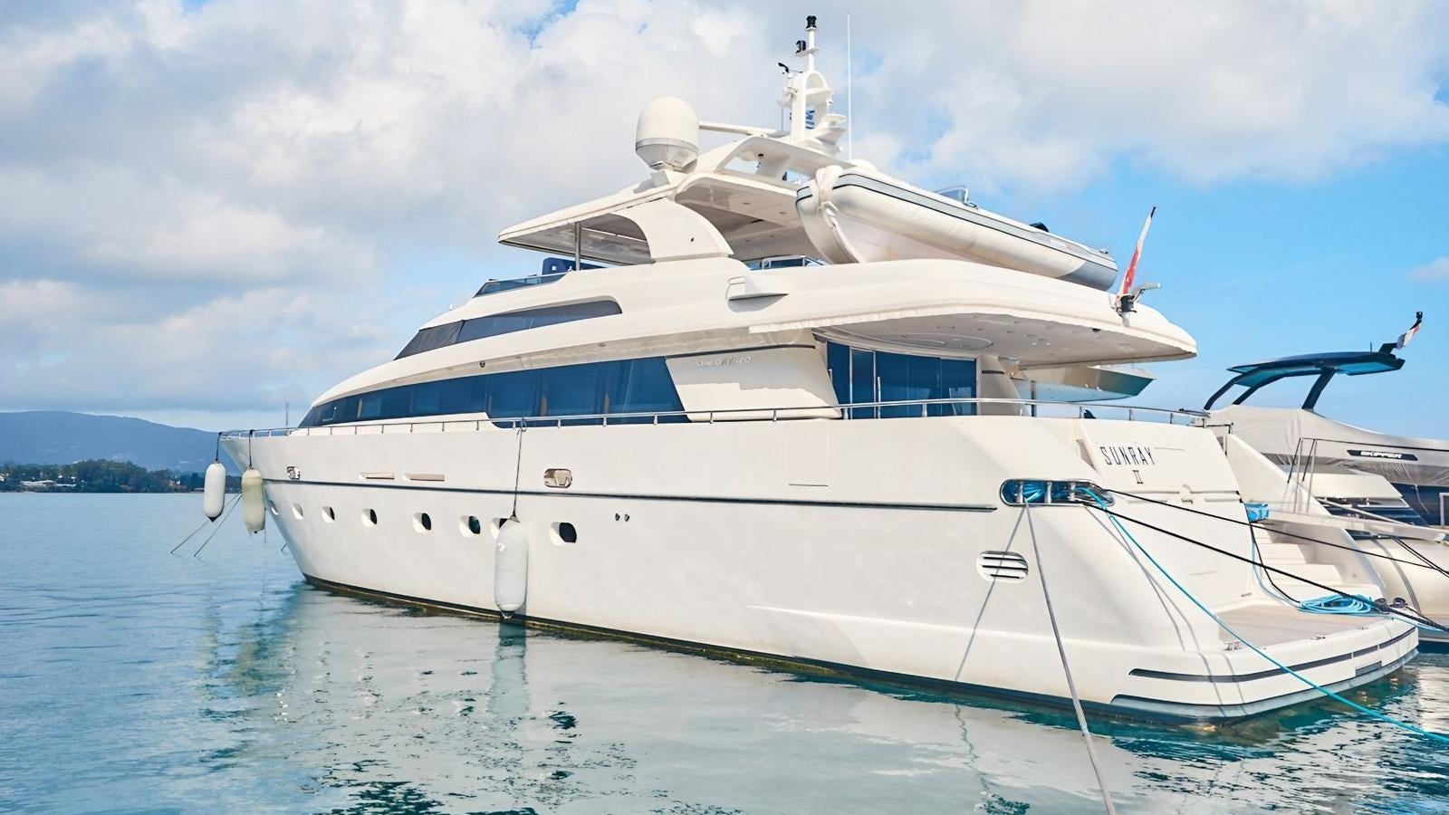 a white yacht in the water aboard SUNRAY II Yacht for Sale