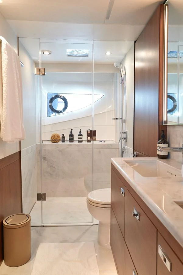 a bathroom with a sink and a toilet aboard PRINCESS M Yacht for Sale