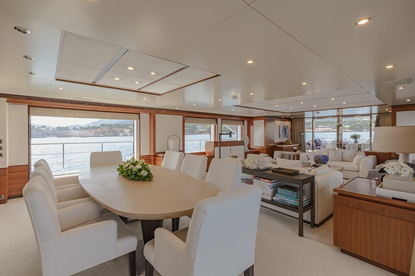 a large modern looking living room aboard NEW WAVES Yacht for Sale