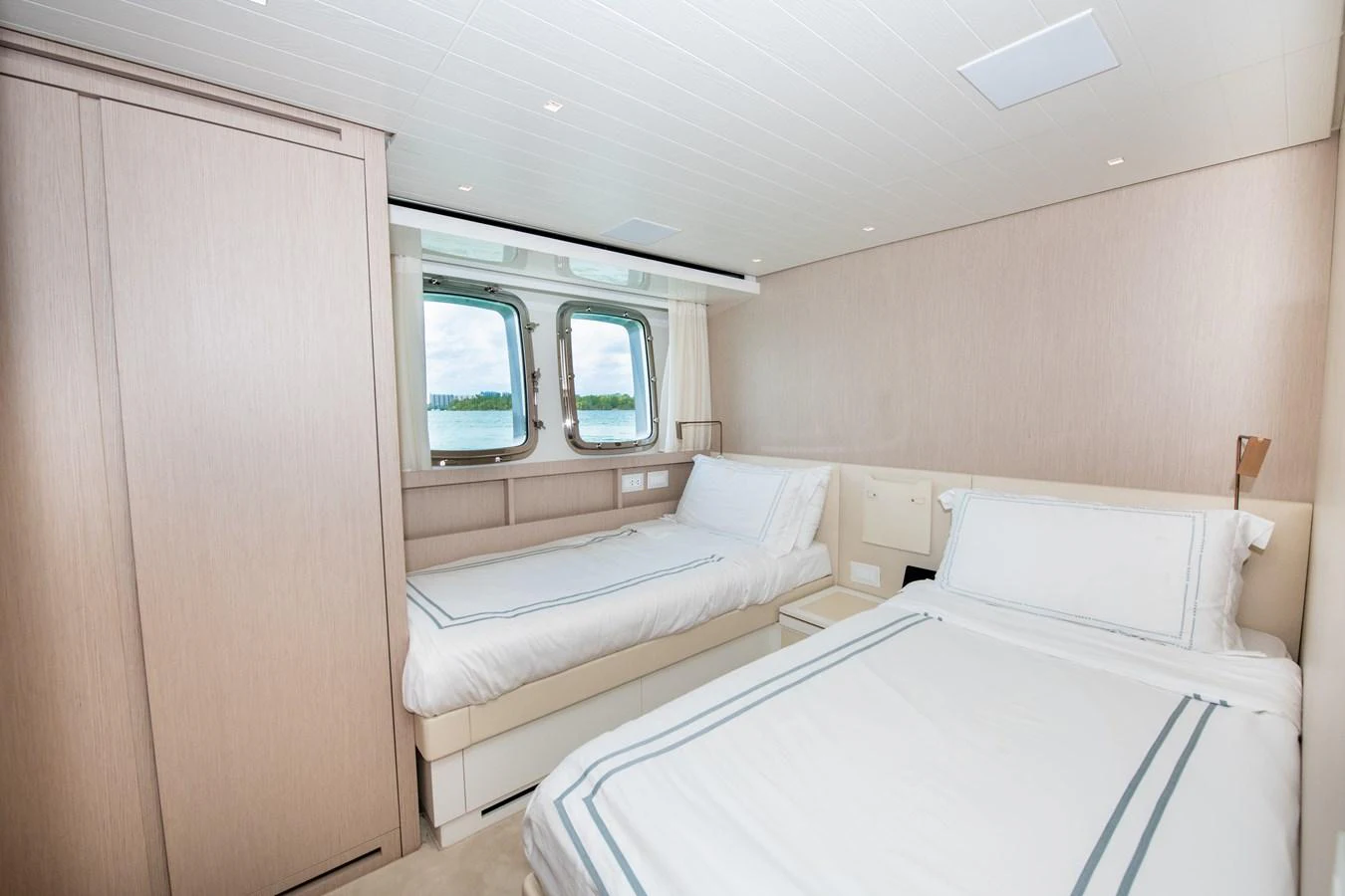 a room with two beds aboard OUR ALEPH Yacht for Sale