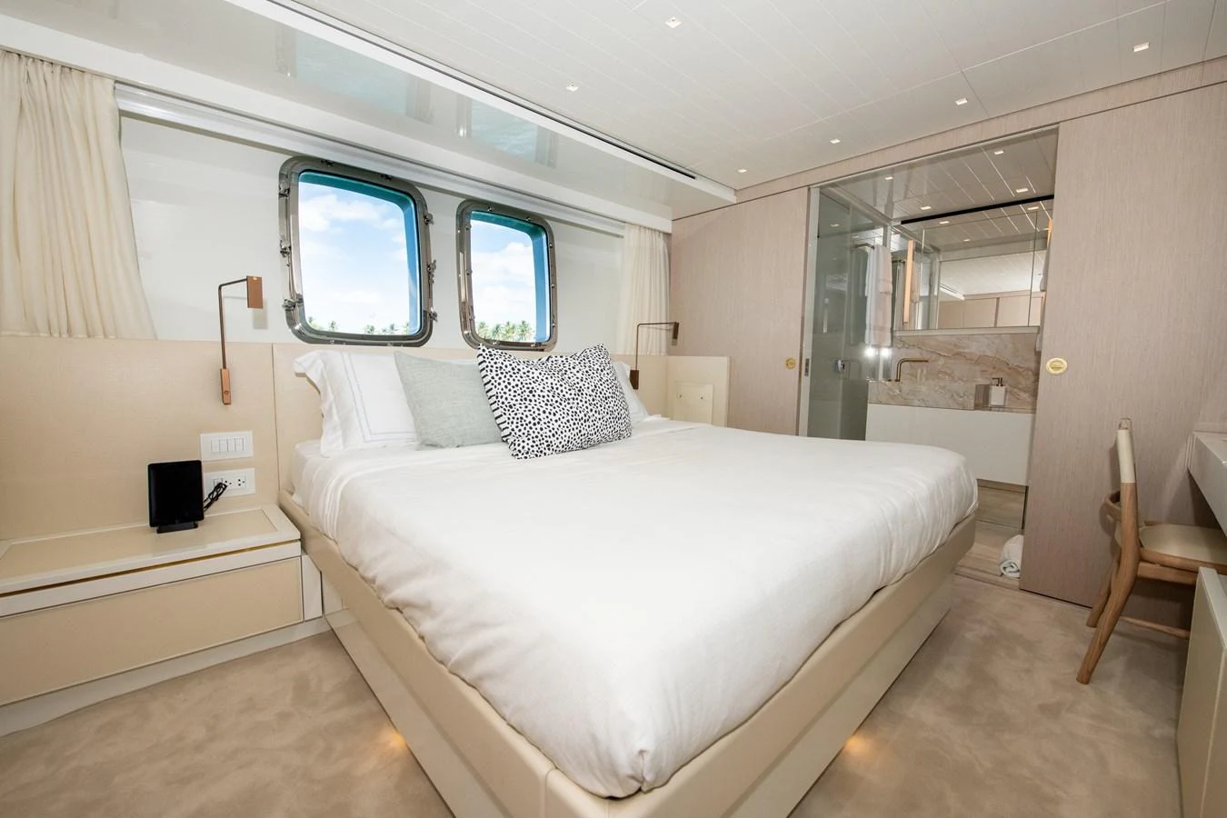 a bed in a room aboard OUR ALEPH Yacht for Sale