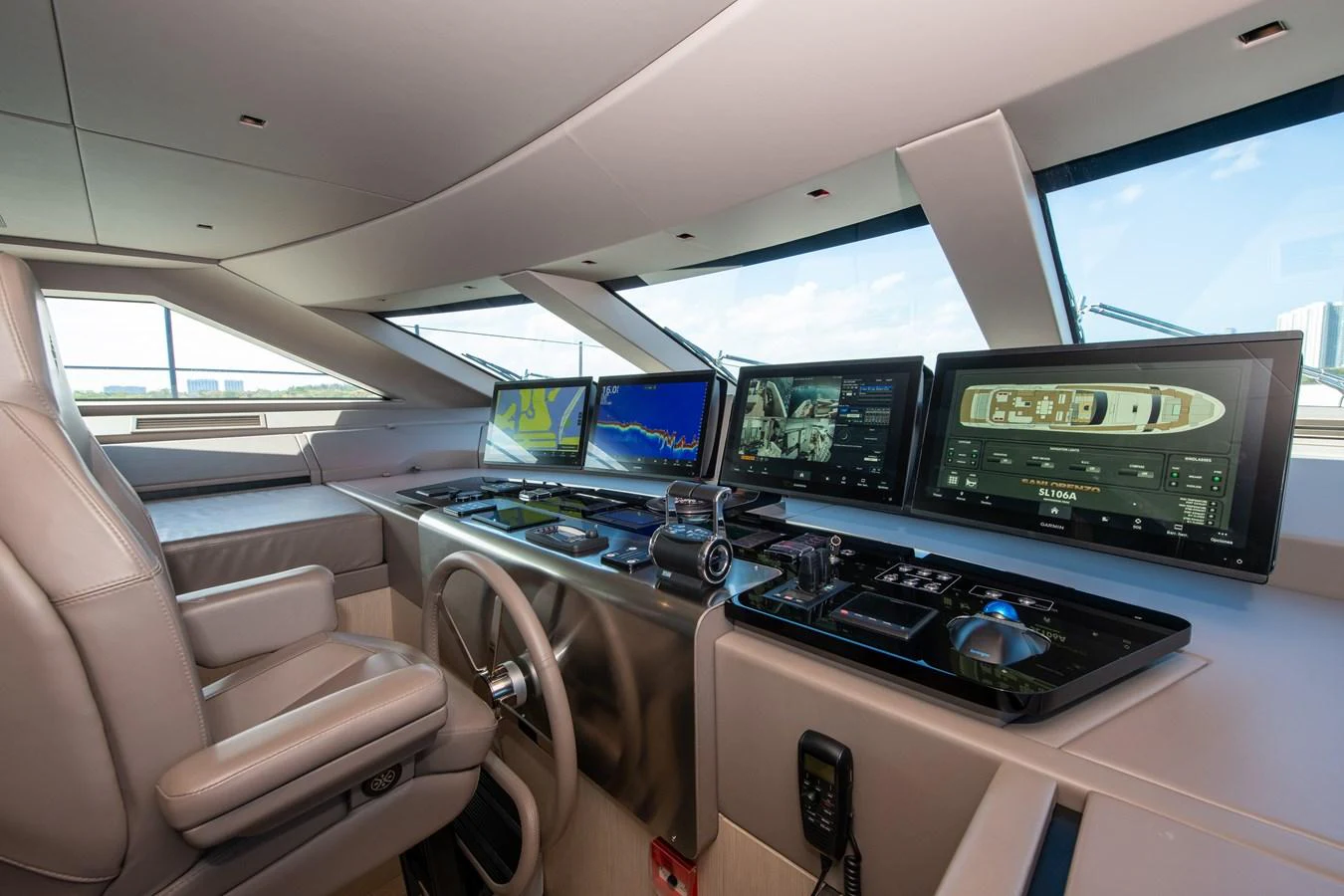inside of a car with monitors and monitors aboard OUR ALEPH Yacht for Sale