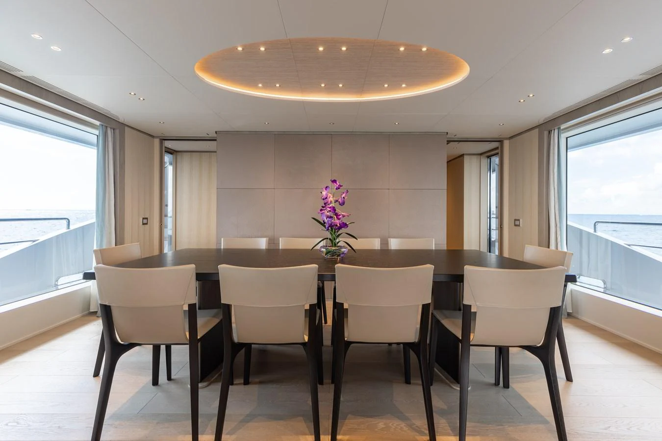 a large kitchen with a dining table aboard ABBENTURES III Yacht for Sale