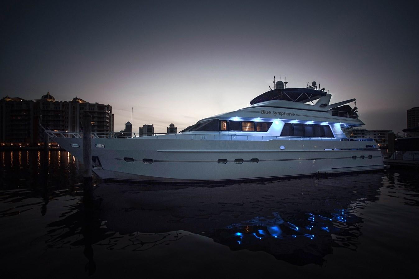 a boat docked at a pier aboard BLUE SYMPHONIE Yacht for Sale