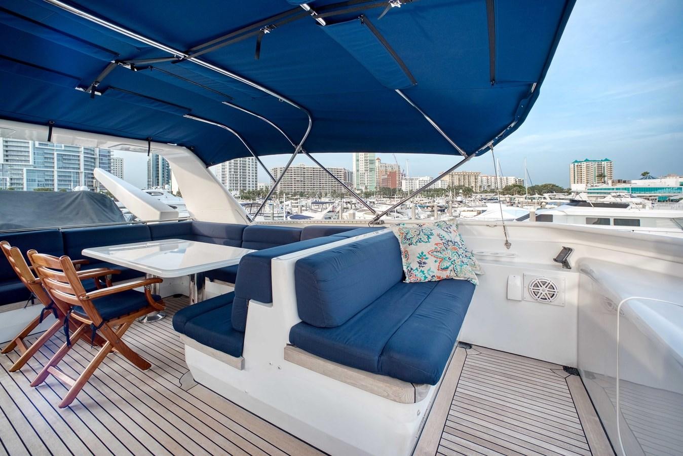 a deck with a view of a city and water aboard BLUE SYMPHONIE Yacht for Sale