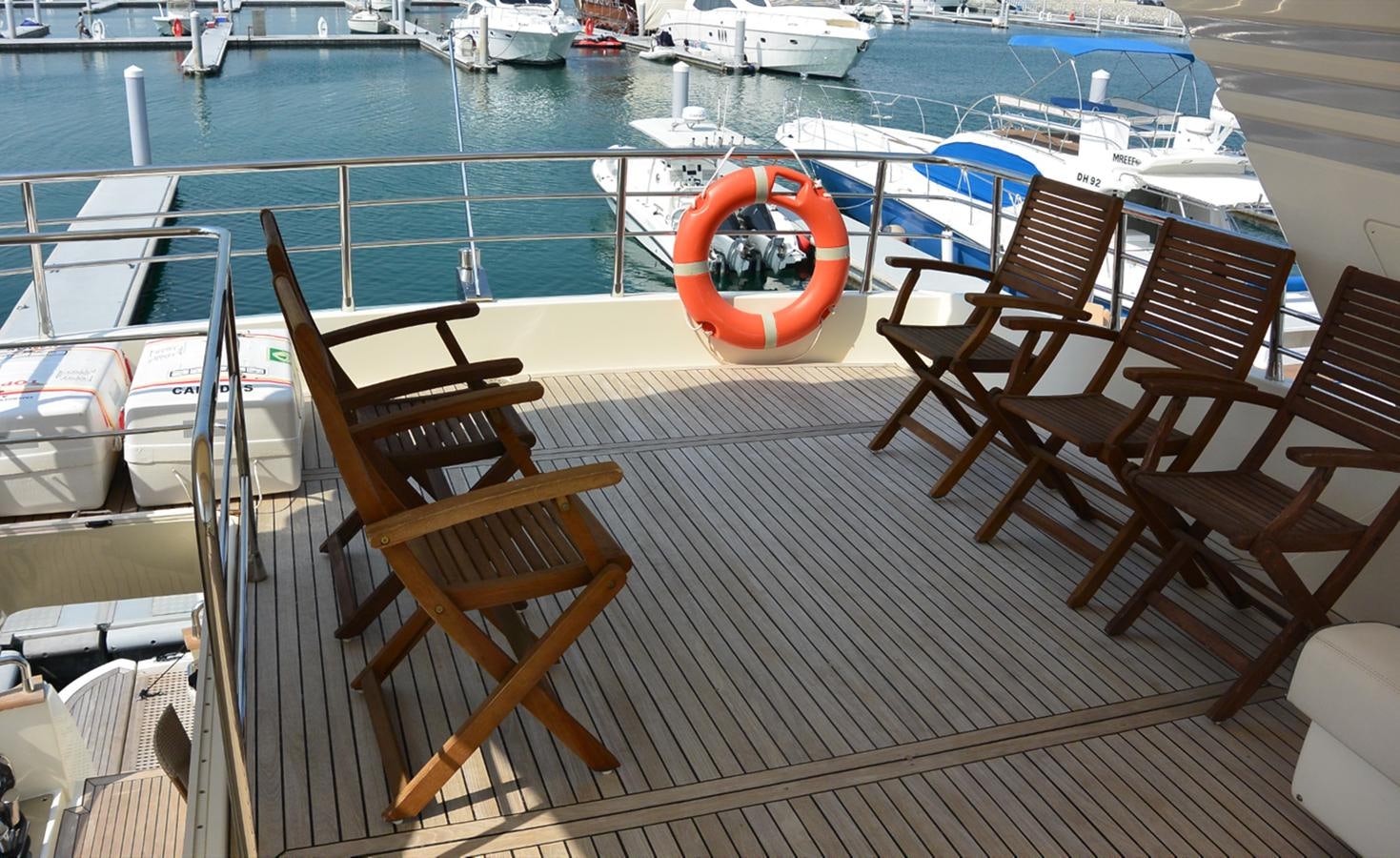 a group of chairs on a deck aboard 2008 CANADOS 76 Yacht for Sale