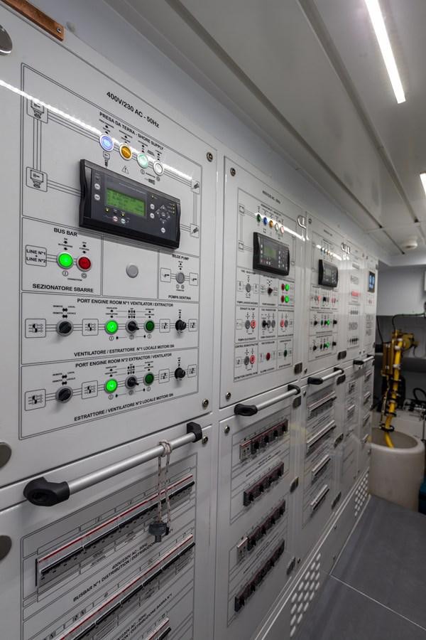 a white control panel with buttons aboard SL118 #653 Yacht for Sale