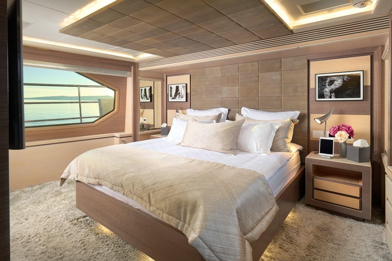 a large bed in a room aboard OCEAN DRIVE Yacht for Sale