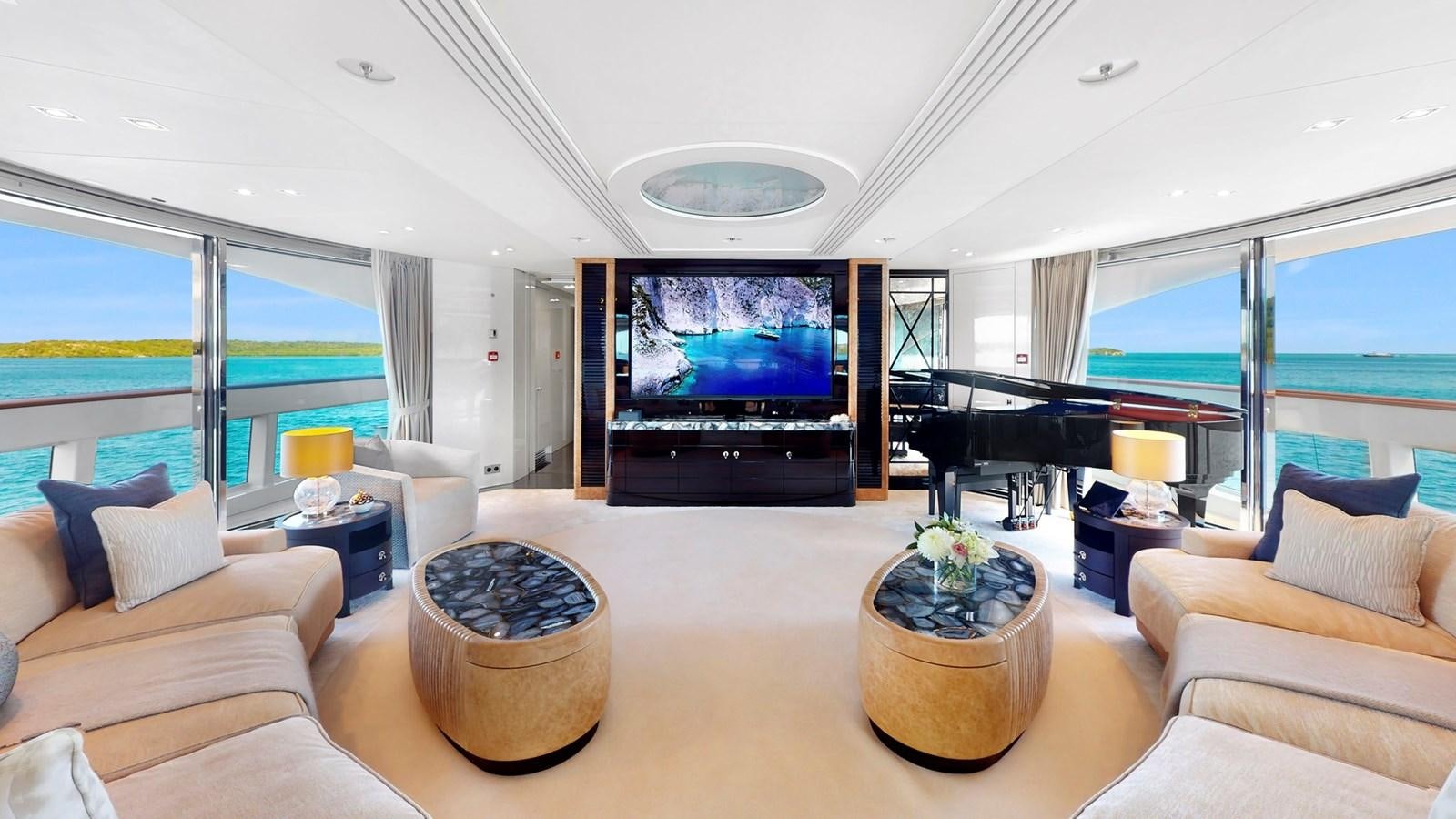 a living room with a large screen aboard AFTER YOU Yacht for Sale