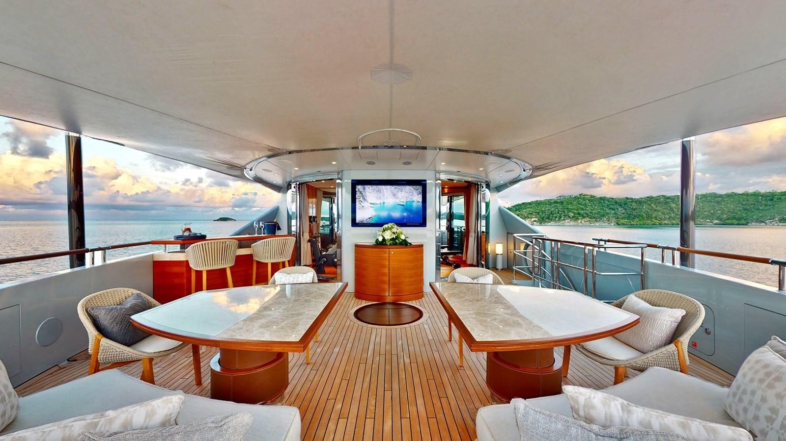 a room with a table chairs and a television on the wall aboard AFTER YOU Yacht for Sale