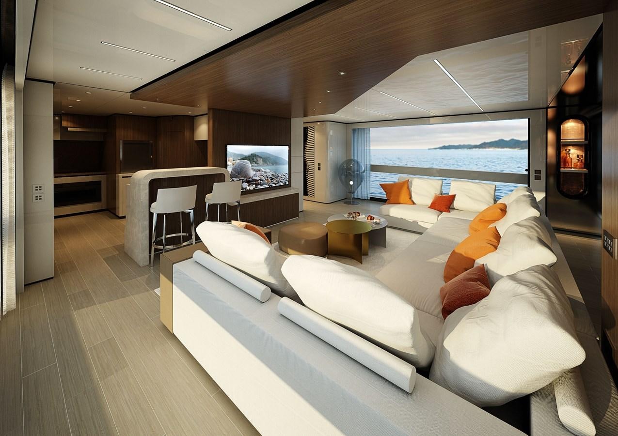 a room with a large bed and a flat screen tv aboard TRIBALE YACHTS Yacht for Sale