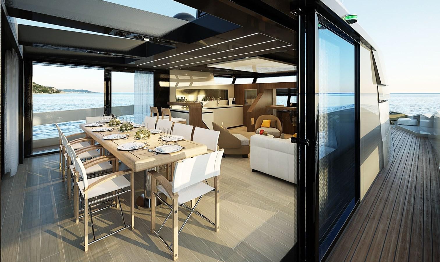 a dining table on a deck aboard TRIBALE YACHTS Yacht for Sale