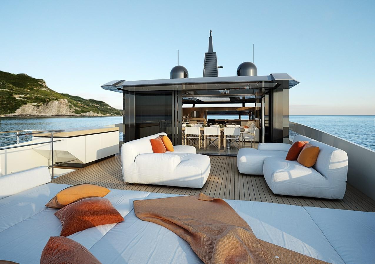 a modern house with a large balcony aboard TRIBALE YACHTS Yacht for Sale