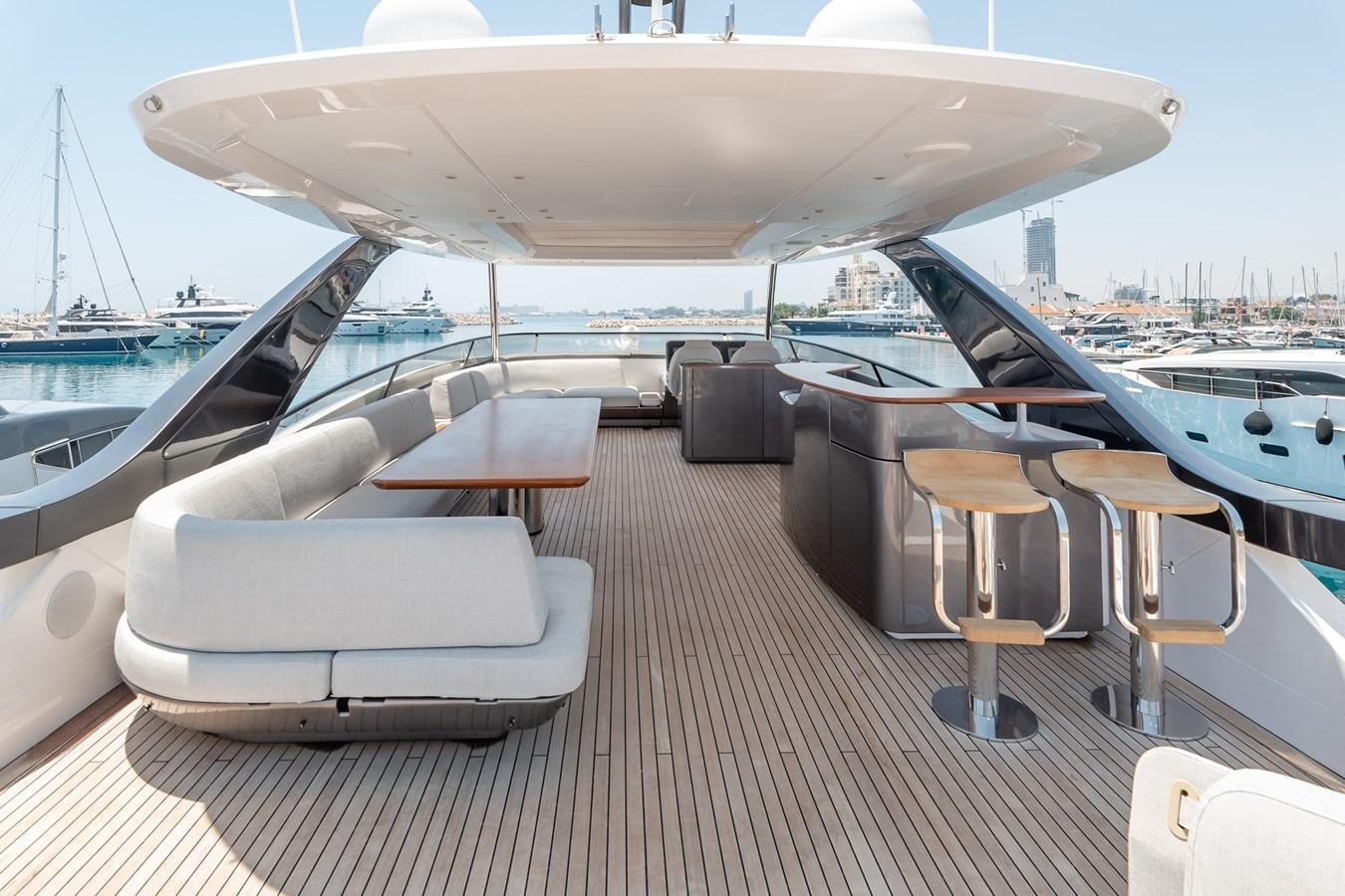a deck with a large white boat aboard AZIMUT GRANDE 26/25 Yacht for Sale