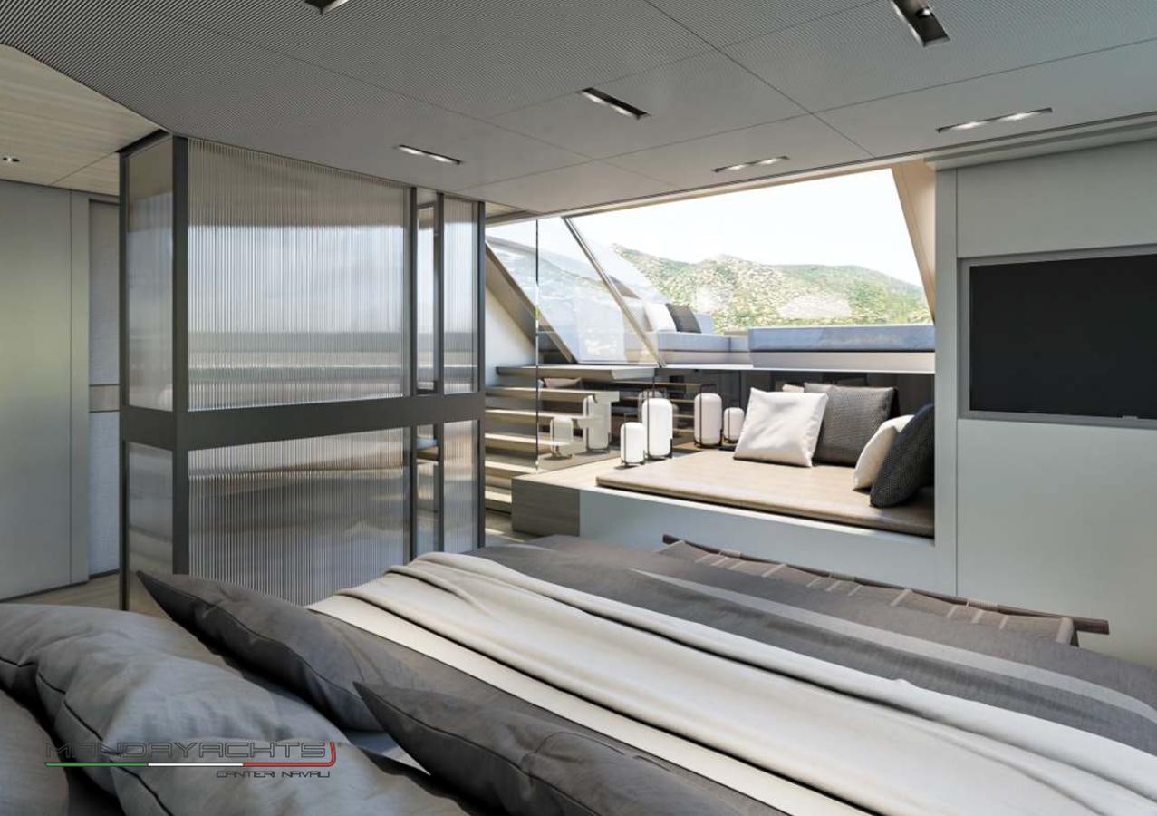 a room with a bed and a tv aboard MANDA  S09 Yacht for Sale