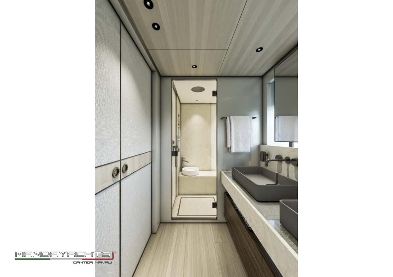 a bathroom with a sink and a mirror aboard MANDA  S09 Yacht for Sale