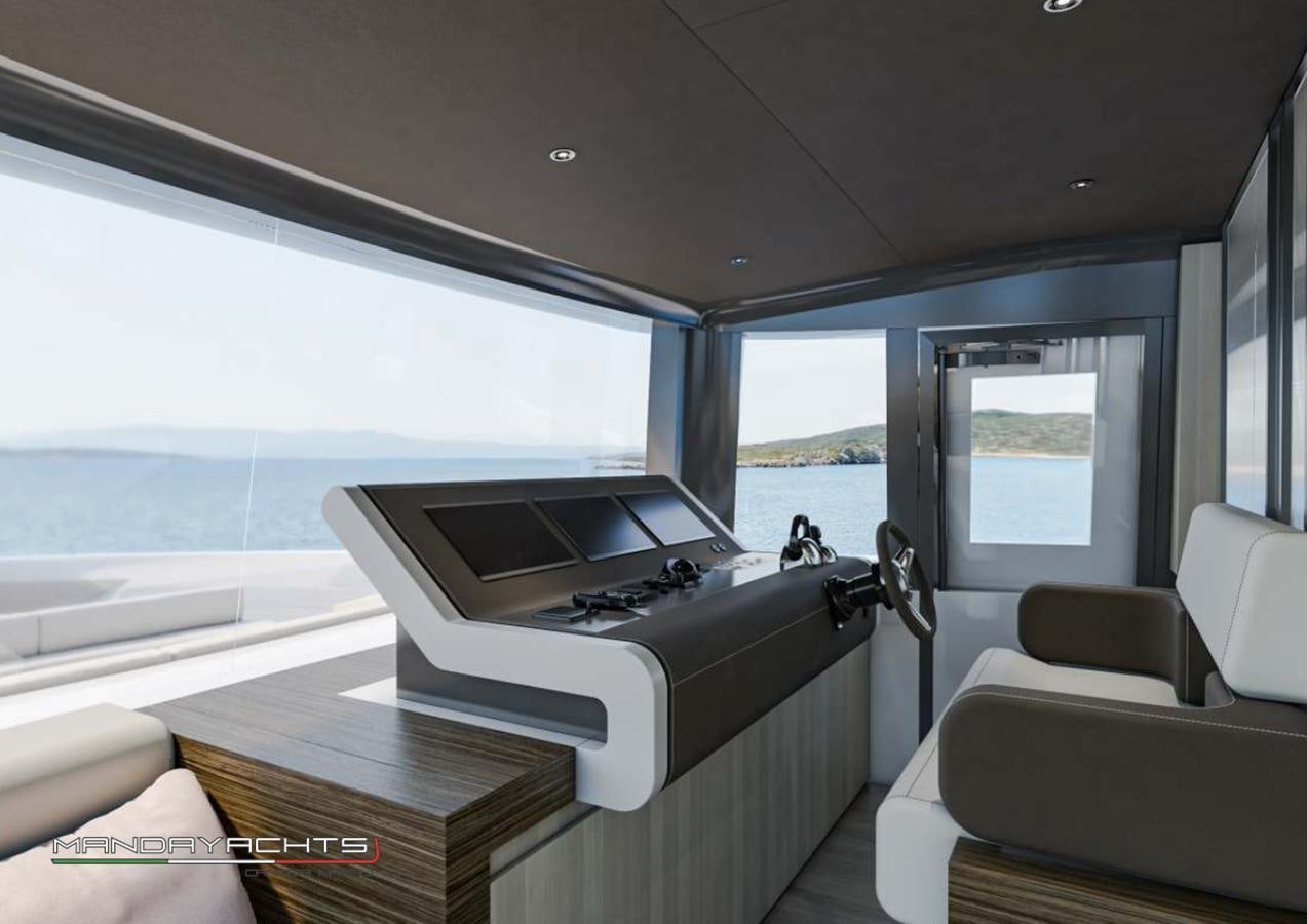 a room with a large window and a view of the ocean aboard MANDA  S09 Yacht for Sale