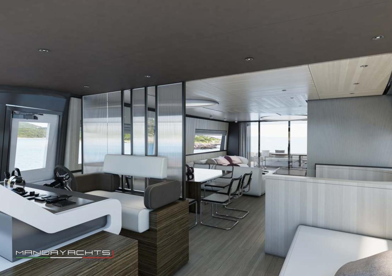 a room with a bed and a desk aboard MANDA  S09 Yacht for Sale