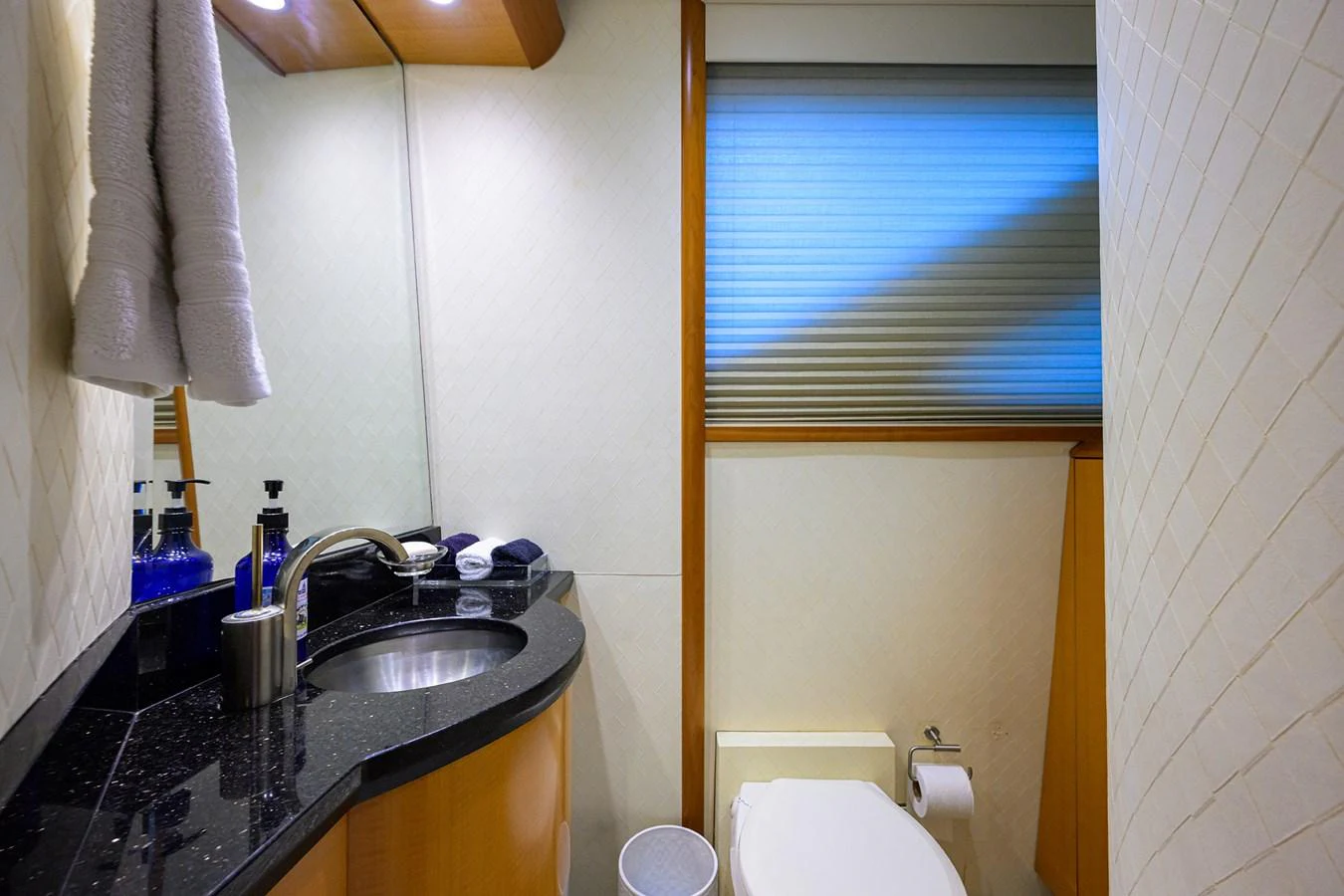 a bathroom with a sink and a toilet aboard LIVING THE DREAM Yacht for Sale