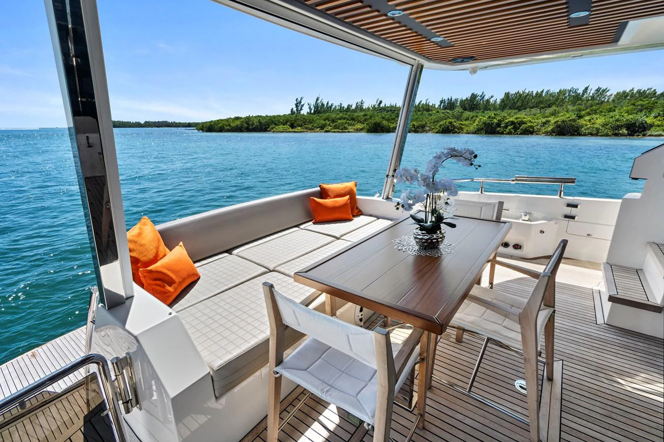 a table on a boat aboard SMILE Yacht for Sale