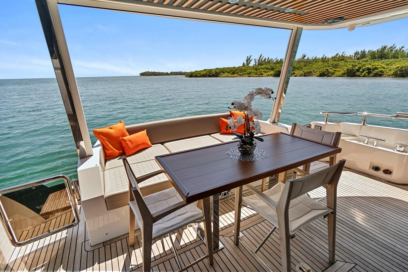 a table on a boat aboard SMILE Yacht for Sale